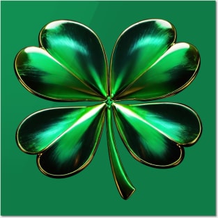 St Patrick’s Day Lucky Irish Shamrock or Four-Leaf Clover Posters and Art